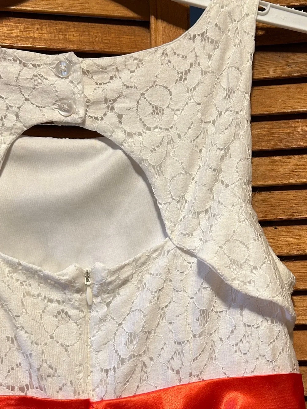 Emily West White Lace Top Coral-Pink Chiffon Bottom Sleeveless Party Dress